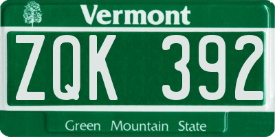 VT license plate ZQK392