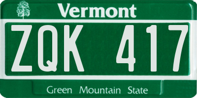 VT license plate ZQK417