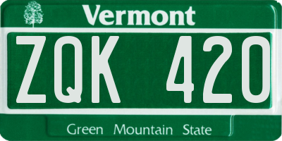 VT license plate ZQK420