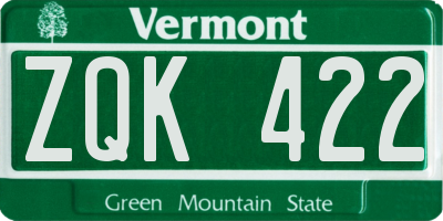 VT license plate ZQK422