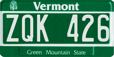 VT license plate ZQK426