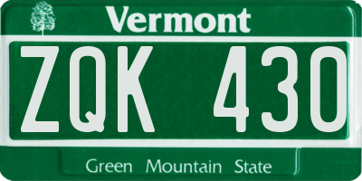 VT license plate ZQK430