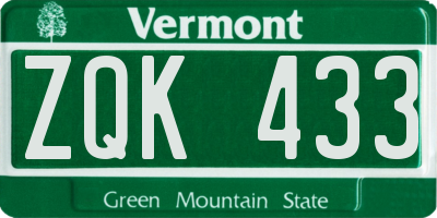 VT license plate ZQK433