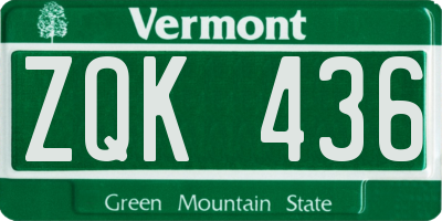 VT license plate ZQK436