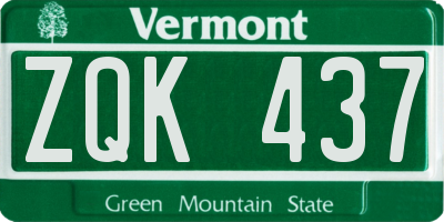 VT license plate ZQK437