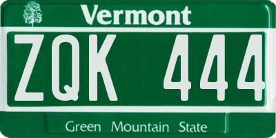VT license plate ZQK444