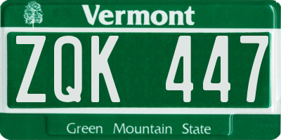 VT license plate ZQK447