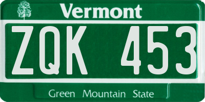 VT license plate ZQK453