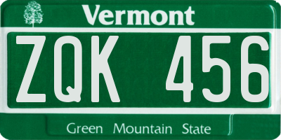 VT license plate ZQK456
