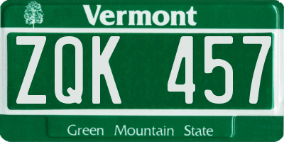 VT license plate ZQK457