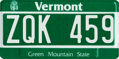VT license plate ZQK459
