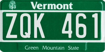 VT license plate ZQK461