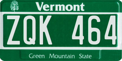 VT license plate ZQK464