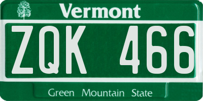 VT license plate ZQK466