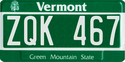 VT license plate ZQK467
