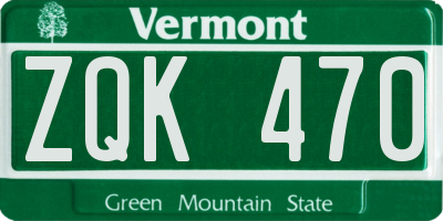 VT license plate ZQK470