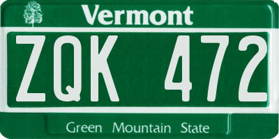 VT license plate ZQK472