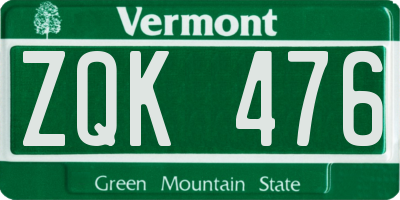 VT license plate ZQK476