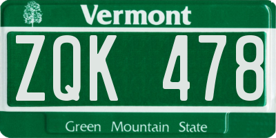 VT license plate ZQK478