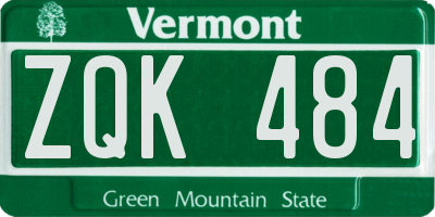 VT license plate ZQK484