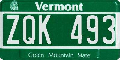 VT license plate ZQK493