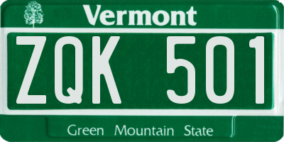 VT license plate ZQK501