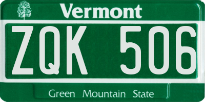 VT license plate ZQK506