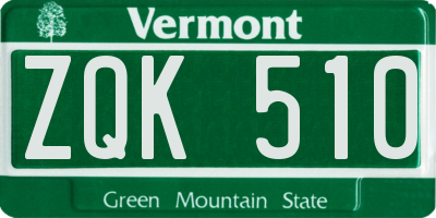 VT license plate ZQK510