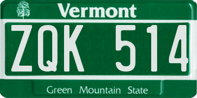 VT license plate ZQK514