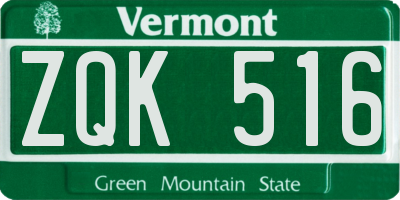 VT license plate ZQK516