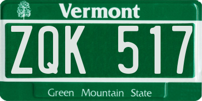 VT license plate ZQK517