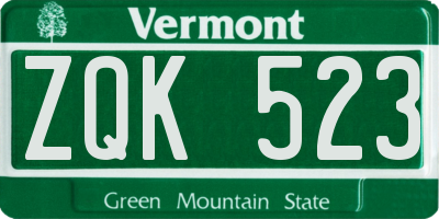 VT license plate ZQK523