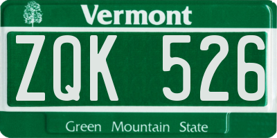 VT license plate ZQK526