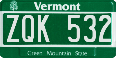 VT license plate ZQK532