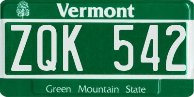 VT license plate ZQK542