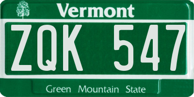 VT license plate ZQK547