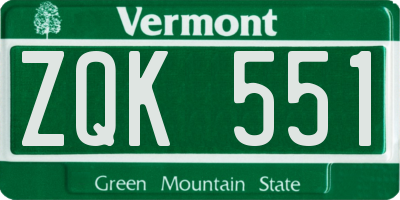 VT license plate ZQK551
