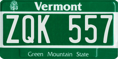 VT license plate ZQK557