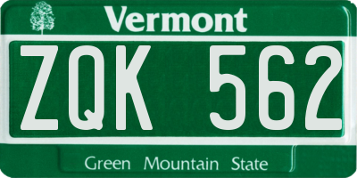 VT license plate ZQK562