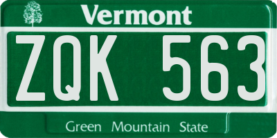 VT license plate ZQK563