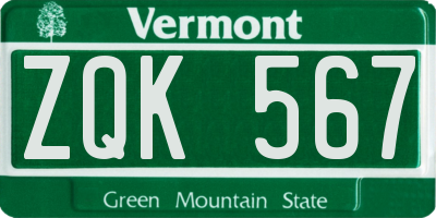 VT license plate ZQK567