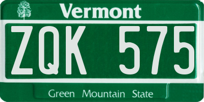 VT license plate ZQK575