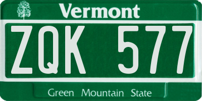 VT license plate ZQK577