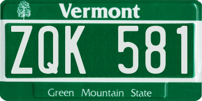 VT license plate ZQK581