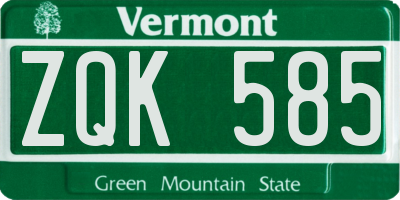 VT license plate ZQK585