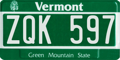 VT license plate ZQK597