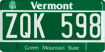 VT license plate ZQK598