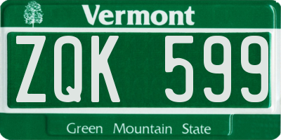 VT license plate ZQK599