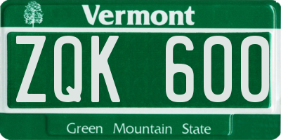 VT license plate ZQK600