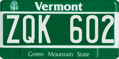 VT license plate ZQK602